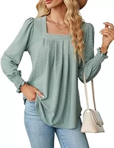 Heersan Langarmblusen Heersan Tunika Damen Langarm T Shirt Elegante Shirts Musselin Bluse Lässige Casual Streetwear Oberteil Puffärmel Blusenshirt Basic Tops