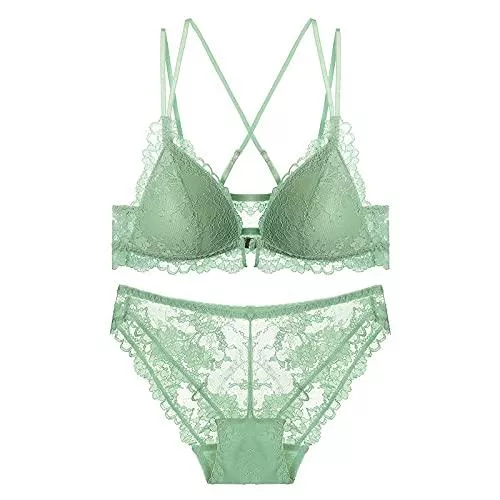 Cwang Unterwäsche & Dessous Cwang Damen BH Set BH und Slip Spitze Abnehmbare Träger Push Up Bügel BH Unterwäsche Lingerie Panty Dessous Sets,Grün,75A