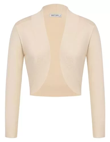 GRACE KARIN Strickjacken GRACE KARIN Damen Elegante Bolero Langarm Strickjacke Vorne Offen Schulterjacke Festlich Shrug Cardigan