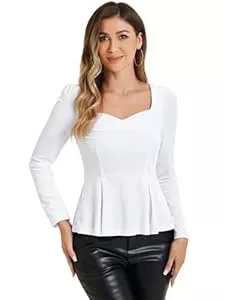 Allegra K Langarmblusen Allegra K Damen Weihnachten Schößchen Bluse Top Velvet Langarm Herzausschnitt Elegant Blusen