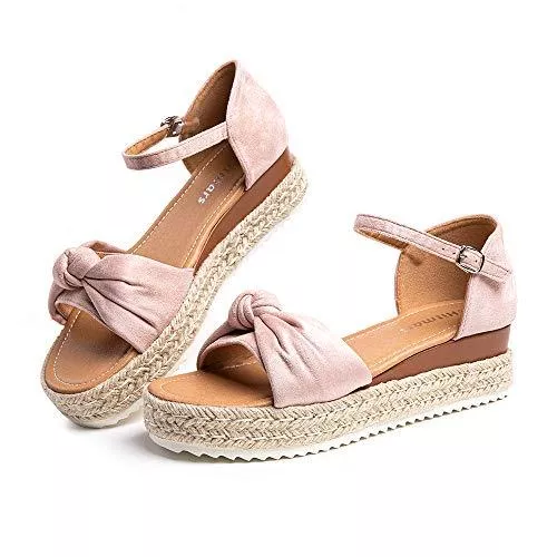 Hitmars Sandalen & Slides Plateau Sandalen Damen Espadrilles Casual Keilsandalen Frauen Sommer Faux Leder mit Knöchelriemen 5 CM Schwarz Braun Khaki Leopard Größe 35-43