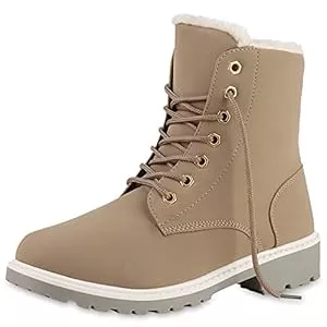 VAN HILL Stiefel VAN HILL Damen Stiefeletten Worker Boots Warm Gefüttert mit Blockabsatz Zipper Profilsohle