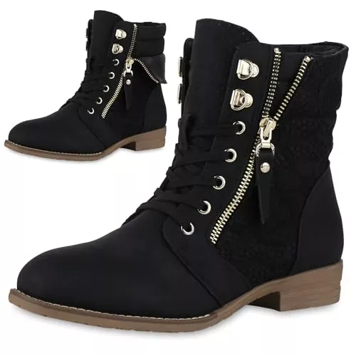 VAN HILL Stiefel VAN HILL Damen Schnürstiefeletten mit Blockabsatz Spitze Zipper