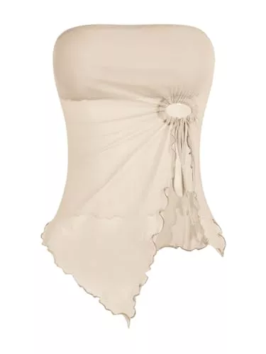 GORGLITTER Tops GORGLITTER Mesh Crop Top Tube Top Damen Trägerloses Top Y2k Oberteil mit Wellensaum Schulterfrei Sommer Tops mit Schlitz