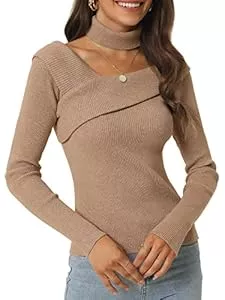 Seta T Pullover & Strickmode Seta T Damen Chocker Langarm Oberteil V-Ausschnitt Slim Fit One Shoulder Pullover Top