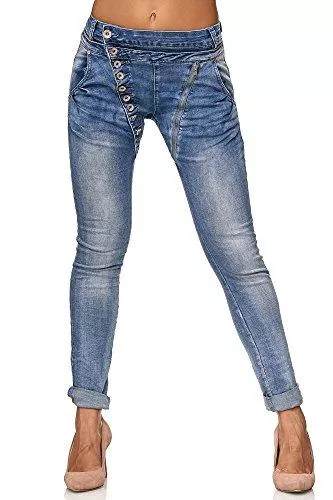 Elara Jeans Elara Damen Jeans Boyfriend Knopfleiste Chunkyrayan