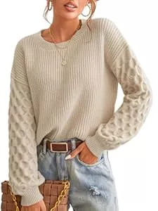 CUPSHE Pullover & Strickmode CUPSHE Damen Strickpullover Rundhals Langarm Feinstrick Pulli Jumper Oberteile Tops Honeycomb Knit Sweater