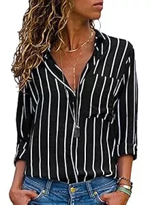 Livonmone Hemdblusen Livonmone Bluse Damen Langarm Casual Streifen Oberteile Hemd Lose V-Ausschnitt Langarmshirt Chiffon Blusen Tops Elegant