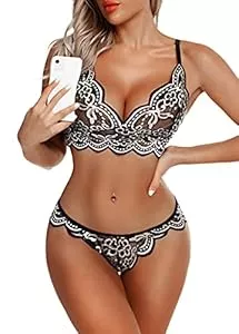 Donnalla Unterwäsche & Dessous Donnalla Sexy Dessous für Frauen, super dehnbarer Spitzen-BH und Höschen-Set, zweiteilig, durchscheinender Bralette