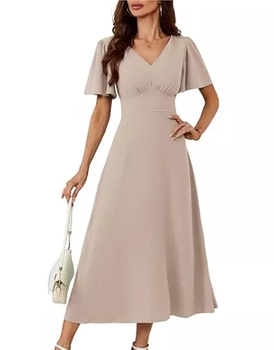 GRACE KARIN Cocktail GRACE KARIN 2024 Damen V-Ausschnitt Cape Ärmel Freizeitkleid Kurzarm A-Linie Cocktailkleid Elegant für Hochzeit Party