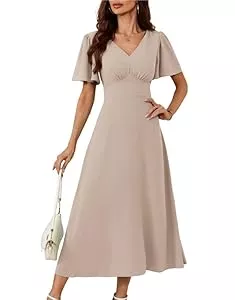 GRACE KARIN Cocktail GRACE KARIN 2024 Damen V-Ausschnitt Cape Ärmel Freizeitkleid Kurzarm A-Linie Cocktailkleid Elegant für Hochzeit Party