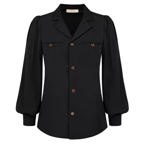 Belle Poque Hemdblusen Belle Poque Damen Vintage Langarm Blusen Elegant V-Ausschnitt Oberteil Longshirt