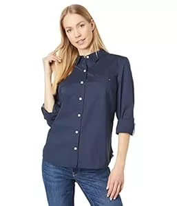 Tommy Hilfiger Hemdblusen Tommy Hilfiger Damen Einfarbiges Knopfleiste und Verstellbaren Ärmeln Hemd mit Button-Down-Kragen