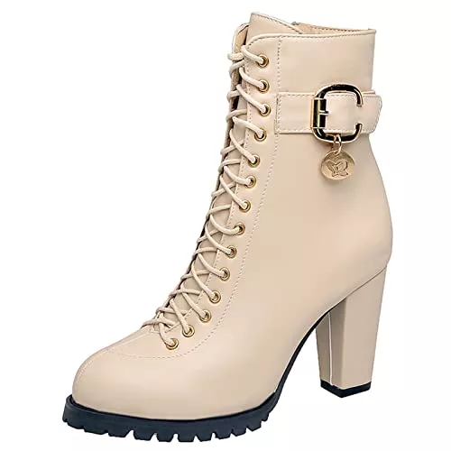 Diuniarza Stiefel Damen Höhe Ferse Stiefeletten, Partystiefel Blockabsatz Zip Runde Zehen Stiefeletten Mode, Gr 32-46