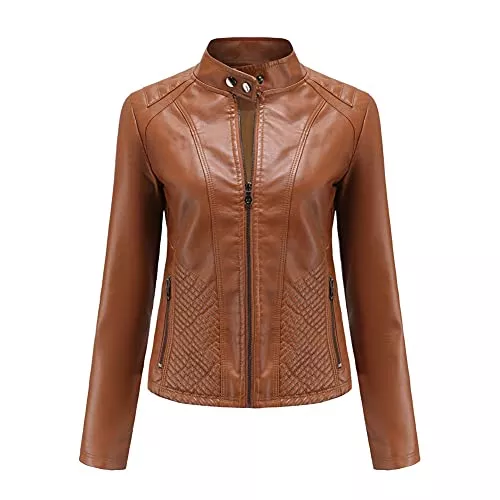 YFFUSHI Jacken YFFUSHI Lederjacke Damen Kurz Jacke Leder Reverskragen Lässig Übergangsjacke Reißverschluss aus Kunstleder Classics