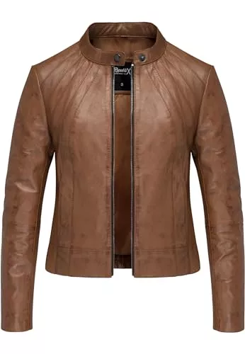 REPUBLIX Jacken REPUBLIX Damen Echtleder Jacke Biker Zipper Lederjacke RJ-8004