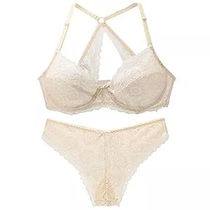 BCHRAYIUP Unterwäsche & Dessous Damen Bügel Nicht Gepolsterter BH Spitze Softschalen Cup BH Höschen Dessous Set