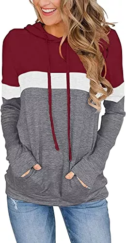 VIGVAN Kapuzenpullover VIGVAN Damen Hoodie Farbblock Kapuzenpullover Casual Pullover Sweatshirt Gestreifte Langarmshirt Kordelzug Oberteile mit Taschen