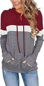 VIGVAN Kapuzenpullover VIGVAN Damen Hoodie Farbblock Kapuzenpullover Casual Pullover Sweatshirt Gestreifte Langarmshirt Kordelzug Oberteile mit Taschen