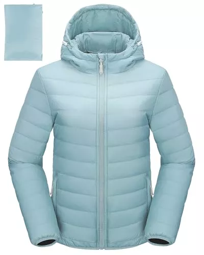 33,000ft Jacken 33,000ft Damen Leichte Steppjacke Packbare Übergangsjacke mit Kapuze für Frauen Gefüttert Pufferjacke mit Taschen für Outdoor und Freizeit