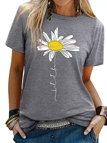 Dresswel T-Shirts Dresswel Damen Let It Be T Shirt Gänseblümchen Grafik Druck T-Shirt Kurzarm Rundhalsausschnitt Tee Shirts Oberteile Sommer Tops