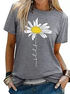 Dresswel T-Shirts Dresswel Damen Let It Be T Shirt Gänseblümchen Grafik Druck T-Shirt Kurzarm Rundhalsausschnitt Tee Shirts Oberteile Sommer Tops