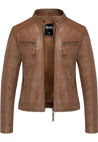 REPUBLIX Jacken REPUBLIX Damen Echtleder Jacke Biker Zipper Lederjacke RJ-8006