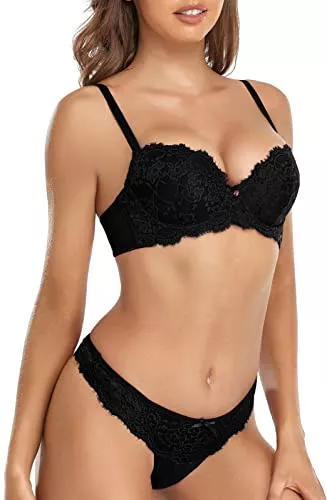 SHEKINI Unterwäsche & Dessous SHEKINI Damen BH Set Push Up Bügel BH und String Spitze Dessous Sets Abnehmbare Träger Sexy Unterwäsche Lingerie