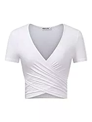 MSBASIC Tops MSBASIC Crop Top Damen Bauchfrei Top V Ausschnitt T-Shirt Cropped Top