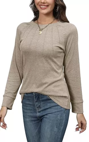 Supersun Langarmshirts Supersun Langarmshirt Damen Weich Raglan Tshirt Langarm Herbst Oberteile Elegant Plissee Rundhals Shirt