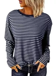 Dokotoo Pullover & Strickmode Dokotoo Langarmshirt Damen Rundhals Gestreift T-Shirt Basic Longsleeve Lässige Oberteile Shirt Tops S-XXL