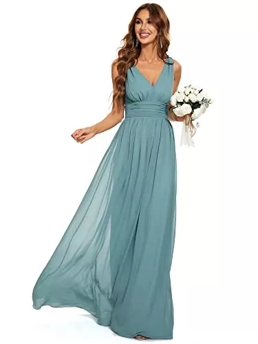 Ever-Pretty Abendkleider Ever-Pretty Damen Abendkleid A-Linie V-Ausschnitt Ärmellos Chiffon Hohe Taille 09018