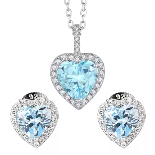 PAVELS Schmuck PAVELS Damen Schmuckset Skyblue Heart Herz-Ohrstecker und Halskette aus 925 Silber, rhodiniert mit hellblauem herzförmigen 5A Zirkonia
