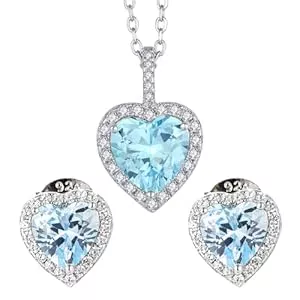 PAVELS Schmuck PAVELS Damen Schmuckset Skyblue Heart Herz-Ohrstecker und Halskette aus 925 Silber, rhodiniert mit hellblauem herzförmigen 5A Zirkonia