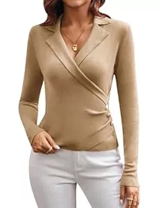 GRACE KARIN Pullover & Strickmode GRACE KARIN Damen Langarm V-Ausschnitt Strickpullover Elegant Slim Fit Sweatshirt Fashion Revers Business Tops