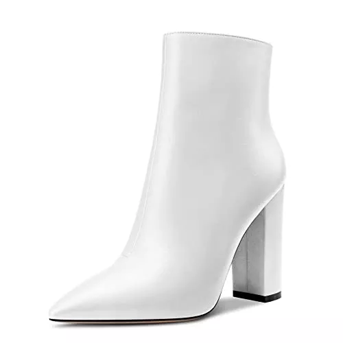 Aachcol Stiefel Aachcol Damen Stiefeletten Geschlossene Spitze Zehenkappe Chunky Blockabsatz Hoher High Absatz Heel Schuhe Matt Reißverschluss 10 CM