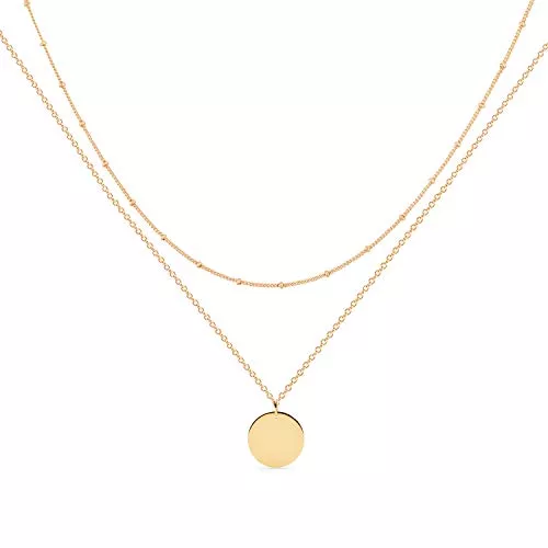 Jenosy Schmuck Jenosy Kette Layered Damen Kette mit Anhänger Damen Personalisierte Kette Gold Silber Damen Zarte Mehrreihige Halskette Hypoallergene 18K Vergoldete Kette Modeschmuck für Frauen und Mädchen