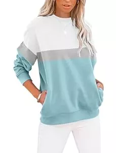 Cuptacc Pullover & Strickmode Cuptacc Sweatshirt Damen Pullover Elegant Rundhals Farbblock Damen Oberteile Locker Langarmshirt Taschen T-Shirt Damen