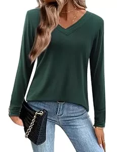 Amoretu Langarmblusen Amoretu Langarmshirt Damen Plissee V Ausschnitt Tshirt Lässig Locker Oberteile Bluse Tops