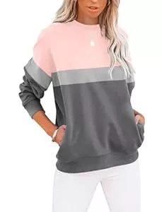 Cuptacc Pullover & Strickmode Cuptacc Sweatshirt Damen Pullover Elegant Rundhals Farbblock Damen Oberteile Locker Langarmshirt Taschen T-Shirt Damen