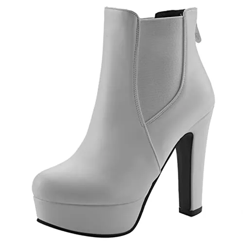 MJIASIAWA Stiefel MJIASIAWA Damen Party Höhe Ferse Winter Plateau Mode Stiefeletten Reißverschluss