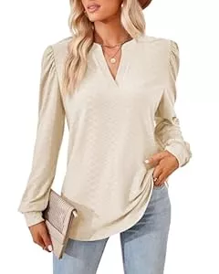 Atxnn Langarmblusen Atxnn Damen Bluse Langarm Oberteile Elegant V-Ausschnitt Tops Einfarbig Lässige Shirts Bequeme Stoffe Blusenshirt Frau Frühling Herbst