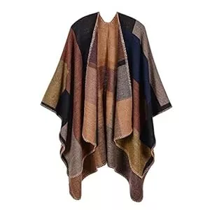 Lifetooler Strickjacken Lifetooler Frauen Poncho Damen Open Front Winterstrickjacke Lady Wendeumhang Bedruckte übergroße Umhänge Karierte Strickdecke Tartan Decke Bohemia Geometrisches Muster Schal