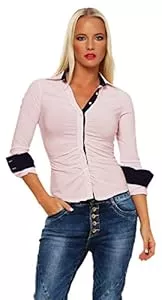 Fashion4Young Hemdblusen Fashion4Young 4862 Taillierte Langarm Businessbluse Damen Bluse Hemdbluse Business Citylook