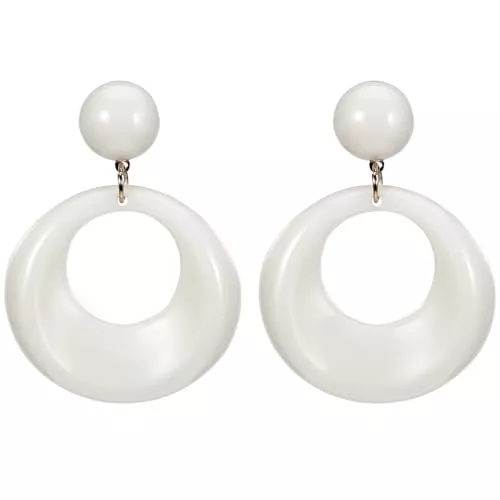 Telooco Schmuck 70er Jahre Vintage Ohrringe Neon Ohrringe Damen Hohle Runde Ohrringe Mädchen Harz Creolen Ohrringe Halloween Kostümparty Ohrhänger Weiß Hoop Earrings für 70er 80er 90er Jahre Partyzubehör