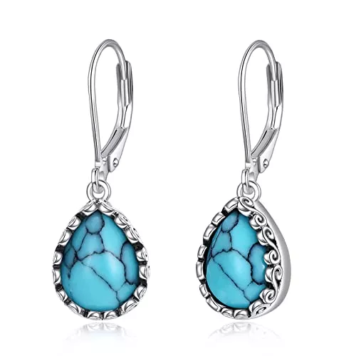 POPLYKE Schmuck POPLYKE Türkis Teardrop Ohrringe Cage Filigran Dangle Drop Ohrringe für Frauen Sterling Silber