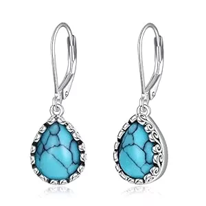 POPLYKE Schmuck POPLYKE Türkis Teardrop Ohrringe Cage Filigran Dangle Drop Ohrringe für Frauen Sterling Silber