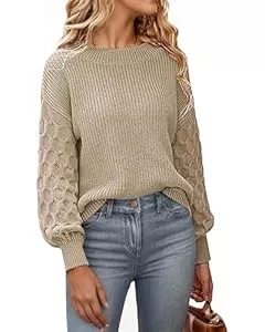 SEVETAT Pullover & Strickmode SEVETAT Pullover Damen Herbst Winter Elegant Rundhals Langarm Pulli Oberteil Einfarbig Grobstrick Jumper Sweater Casual Lose Strickpullover Sweatshirt