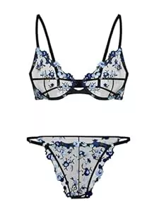 Lilosy Unterwäsche & Dessous Lilosy Sexy Underwire Floral Lace Sheer Lingerie Set for Women See Through Bra and Panty 2 Piece