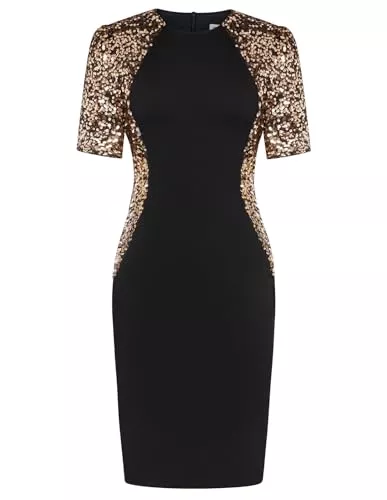 GRACE KARIN Cocktail GRACE KARIN Damen Paillettenkleid Elegantes Rundhalsausschnitt Bodycon Knielang Abend Party Clubkleid